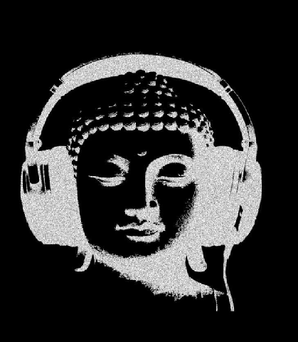 buddha with headphones